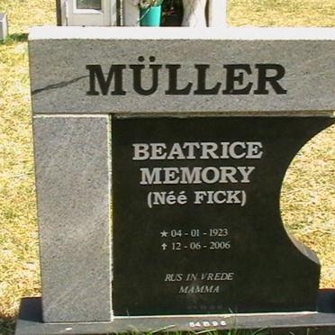 MÜLLER Beatrice Memory nee FICK 1923-2006