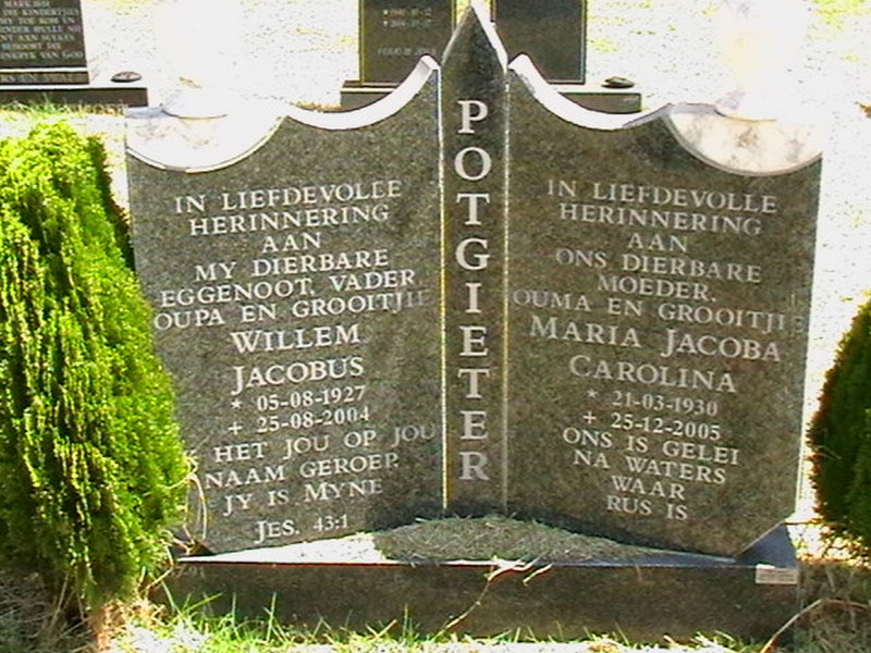 POTGIETER Willem Jacobus 1927-2004 &amp; Maria Jacoba Carolina 1930-2005