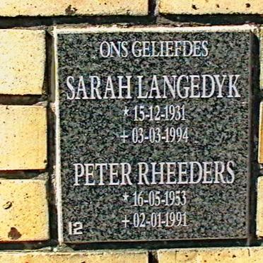 LANGEDYK Sarah 1931-1994 :: RHEEDERS Peter 1953-1991