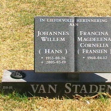 STADEN Johannes Willem, van 1953-2005 &amp; Francina Magdelena Cornelia 1960-
