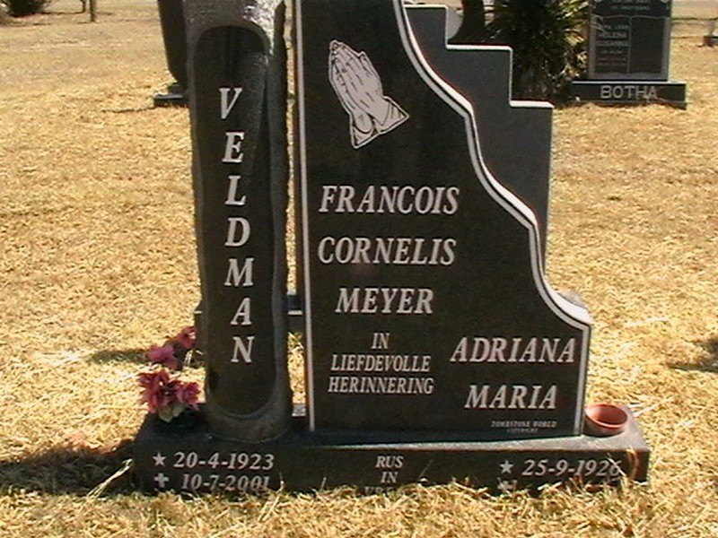VELDMAN Francois Cornelis Meyer 1923-2001 &amp; Adriana Maria 1926-