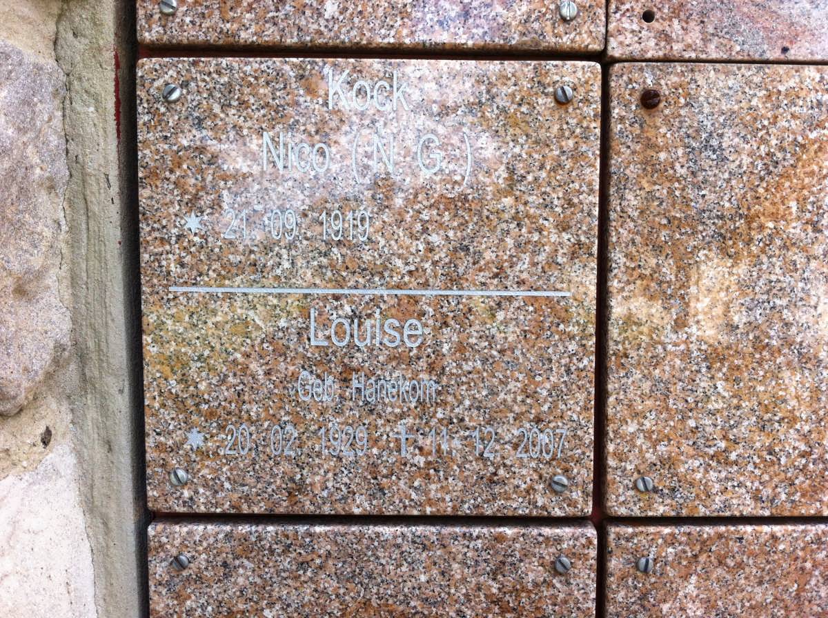 KOCK N.G. 1919- &amp; Louise HANEKOM 1929-2007