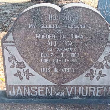 VUUREN Aletta, Jansen van nee JORDAAN 1903-1960
