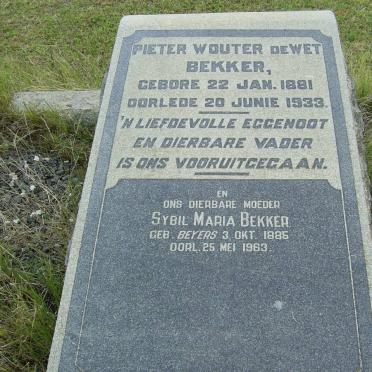 BEKKER Pieter Wouter de Wet 1881-1933 &amp; Sybil Maria BEYERS 1885-1963