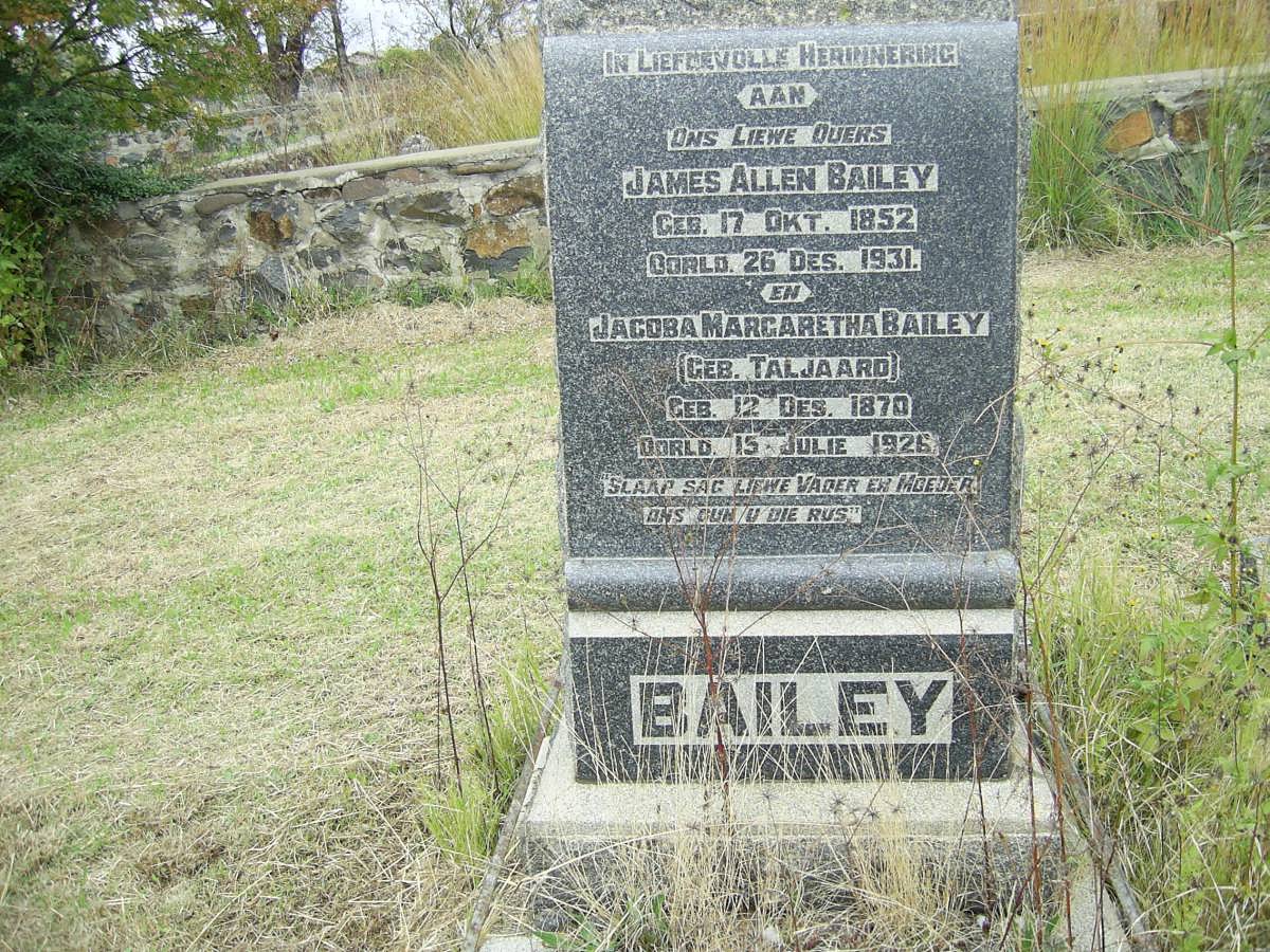BAILEY James Allen 1852-1931 &amp; Jacoba Margaretha TALJAARD 1870-1926