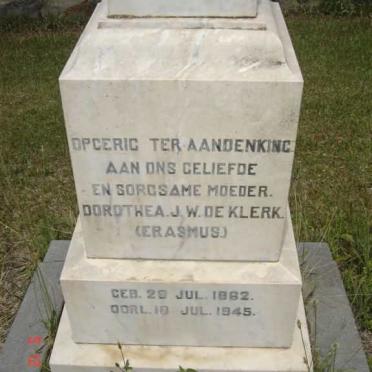 KLERK Dorothea JW, de nee ERASMUS 1862-1945
