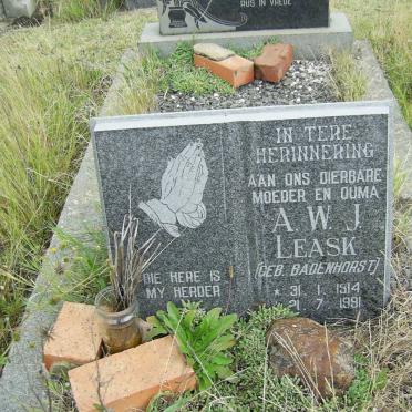 LEASK A.W.J. nee BADENHORST 1914-1991