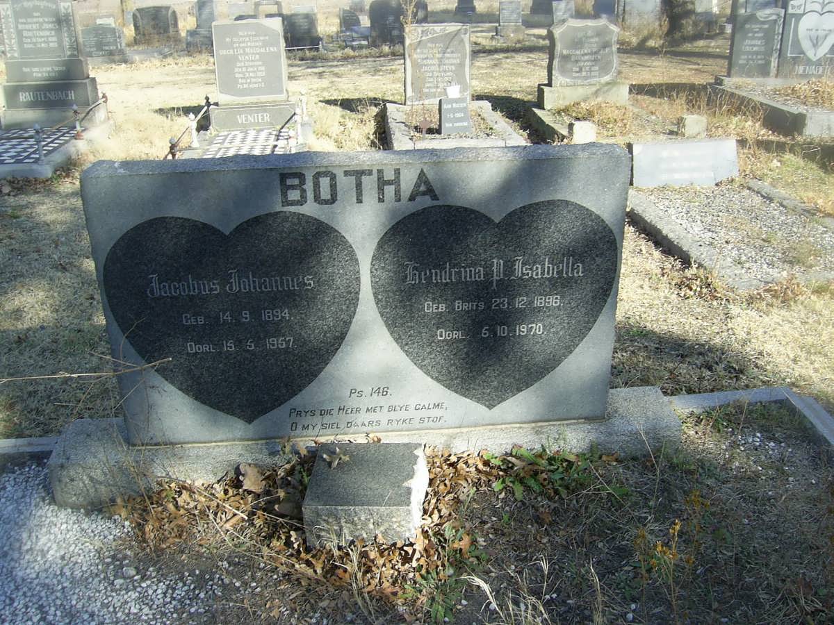 BOTHA Jacobus Johannes 1894-1957 &amp; Hendrina P. Isabella BRITS 1896-1970