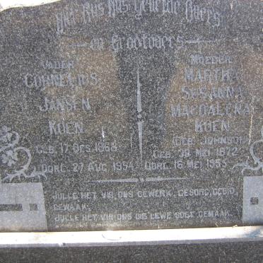 KOEN Cornelius Jansen 1868-1954 &amp; Martha Susanna Magdalena Johnson 1872-1955
