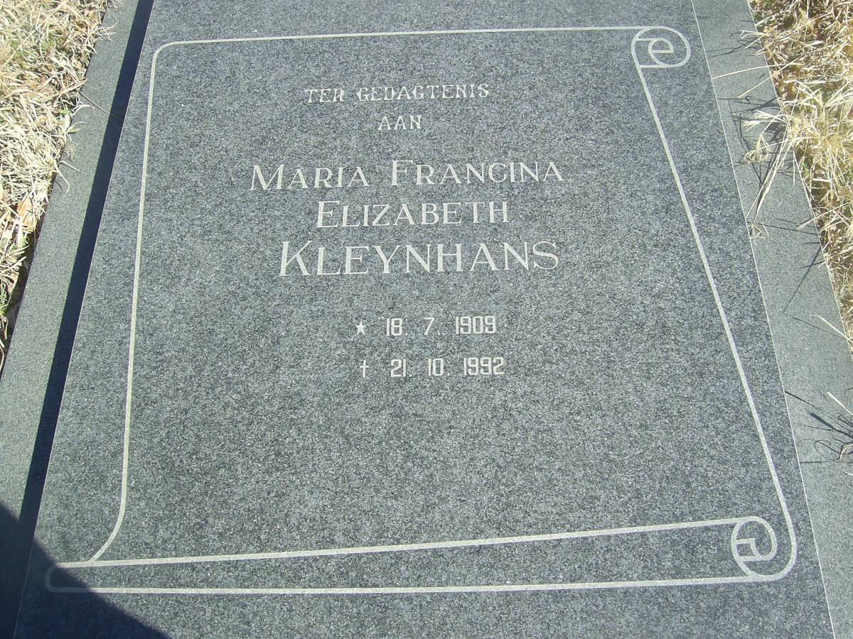 KLEYNHANS Maria Francina Elizabeth 1909-1992