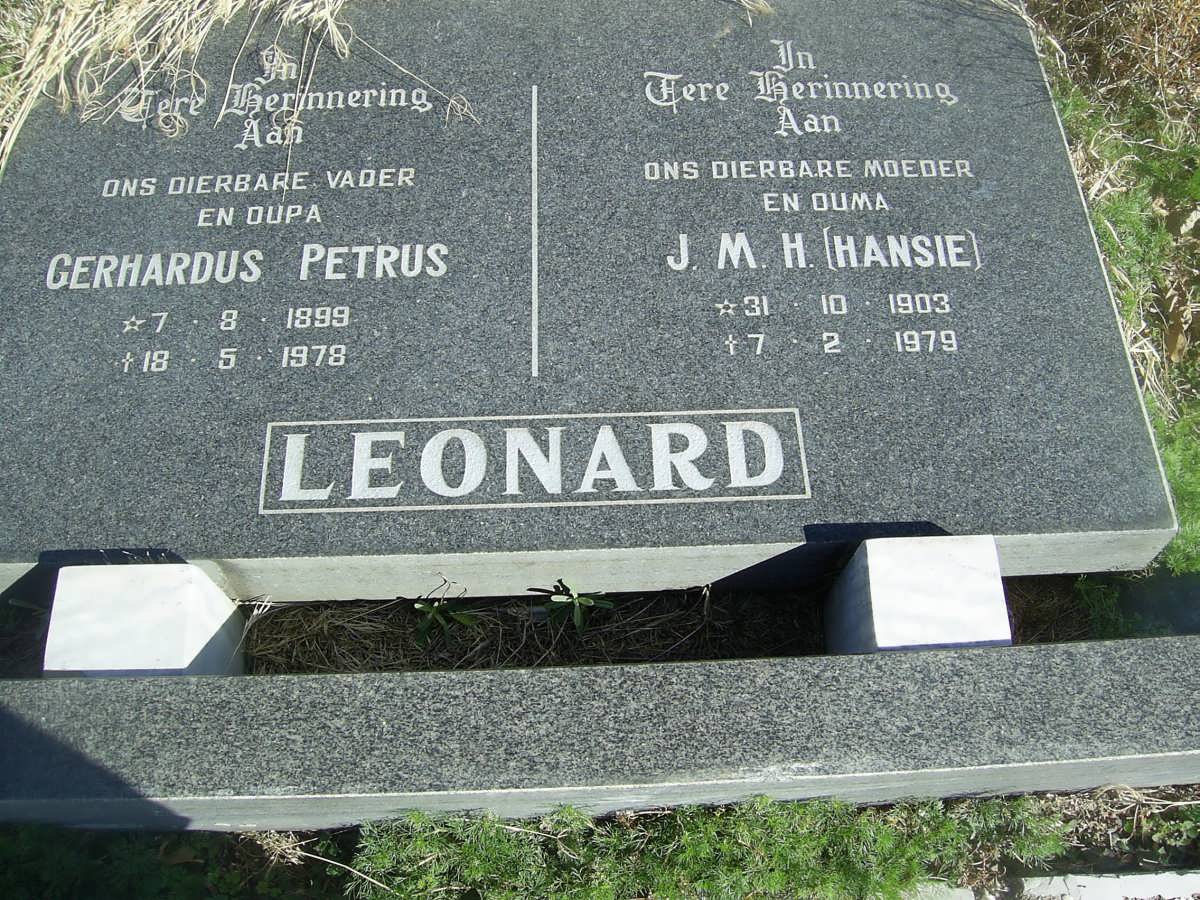 LEONARD Gerhardus Petrus 1899-1978 &amp; J.M.H. 1903-1979