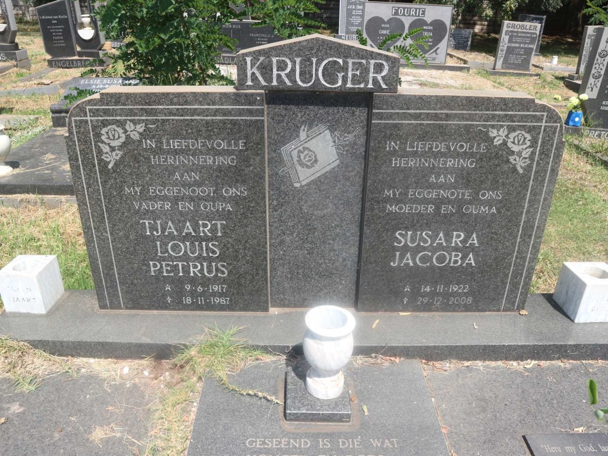 KRUGER Tjaardt Louis Petrus 1917-1987 &amp; Susara Jacoba 1922-2008