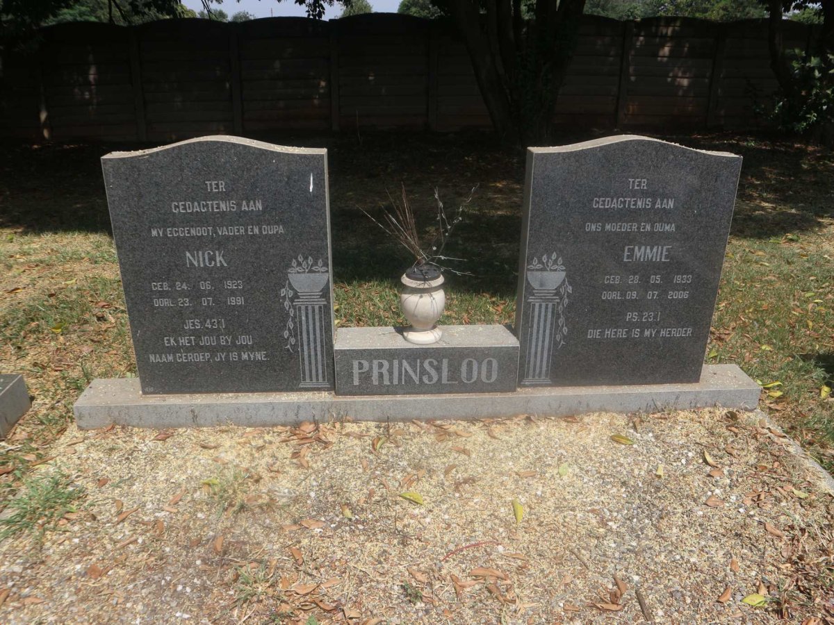 PRINSLOO Nick 1923-1991 &amp; Emmie 1933-2006