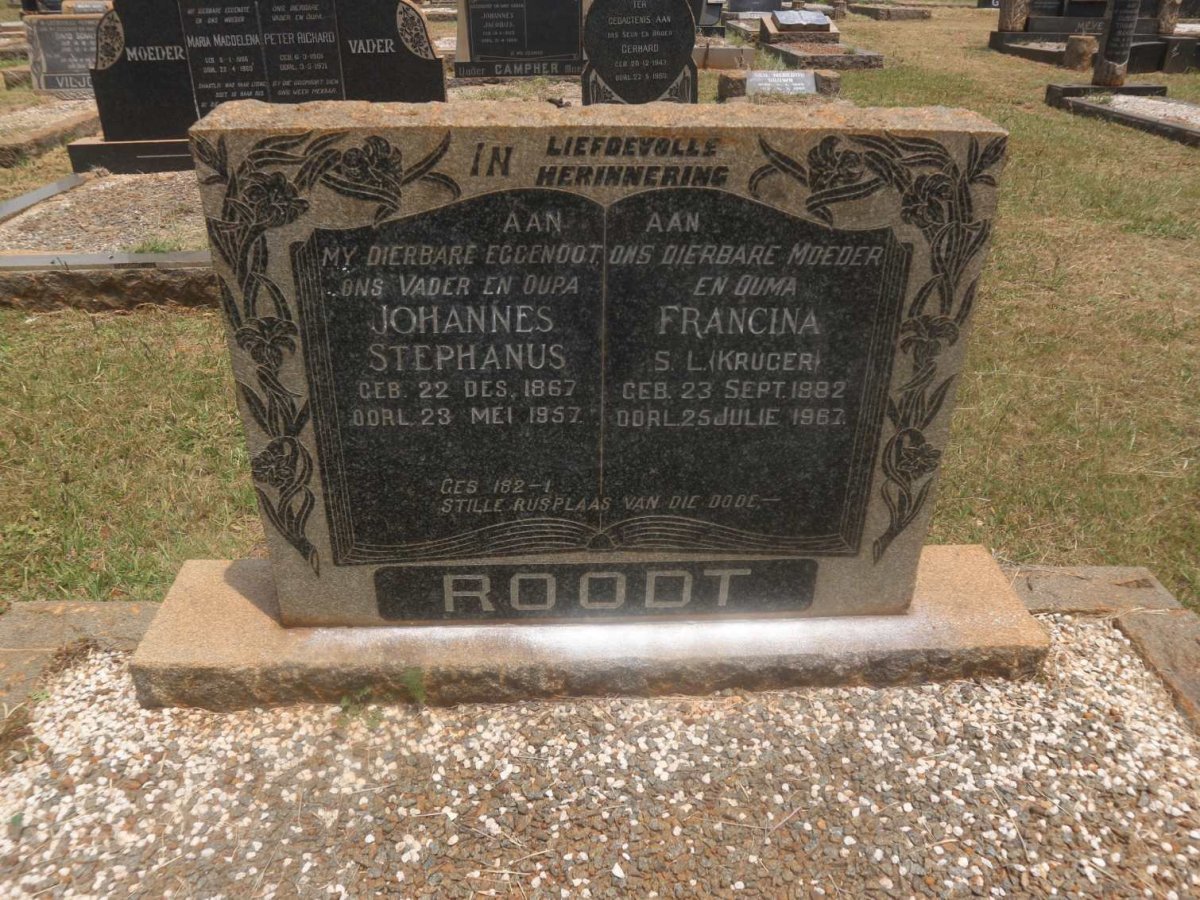 ROODT Johannes Stephanus 1867-1957 &amp; Francina S.L. KRUGER 1882-1967