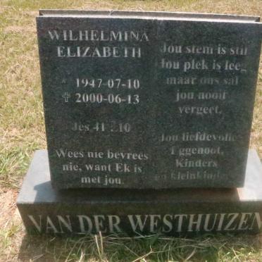 WESTHUIZEN Wilhelmina Elizabeth, van der 1947-2000