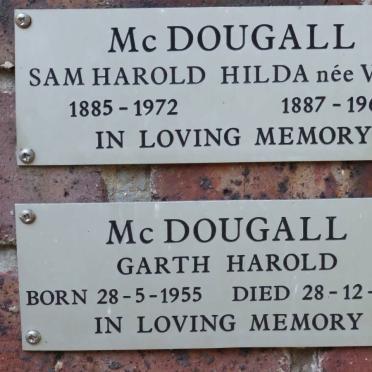 McDOUGALL Sam Harold 1885-1972 &amp; Hilda VENN 1887-1967 :: McDOUGALL Garth Harold 1955-1973