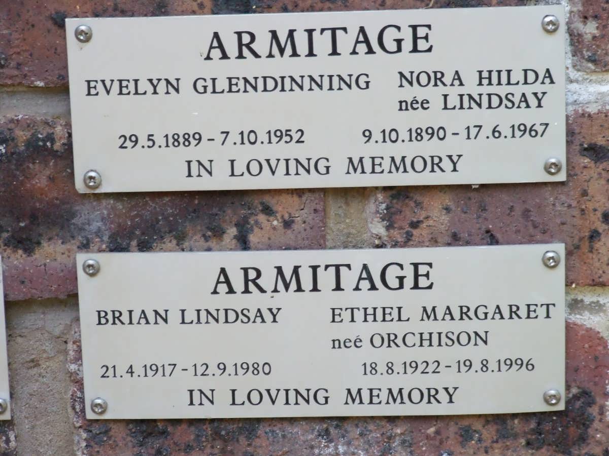 ARMITAGE Evelyn Glendinning 1889-1952 &amp; Nora Hilda LINDSAY 1890-1967