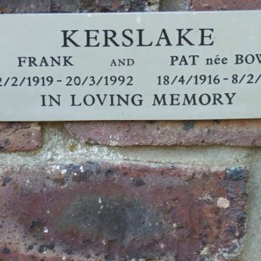 KERSLAKE Frank 1919-1992 &amp; Pat BOWEN 1916-1996