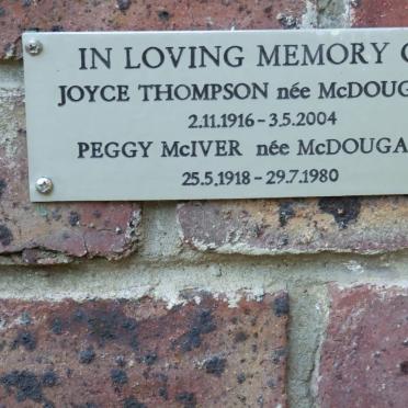 THOMPSON Joyce nee McDOUGALL 1916-2004 :: McIVER Peggy nee McDOUGALL 1918-1980