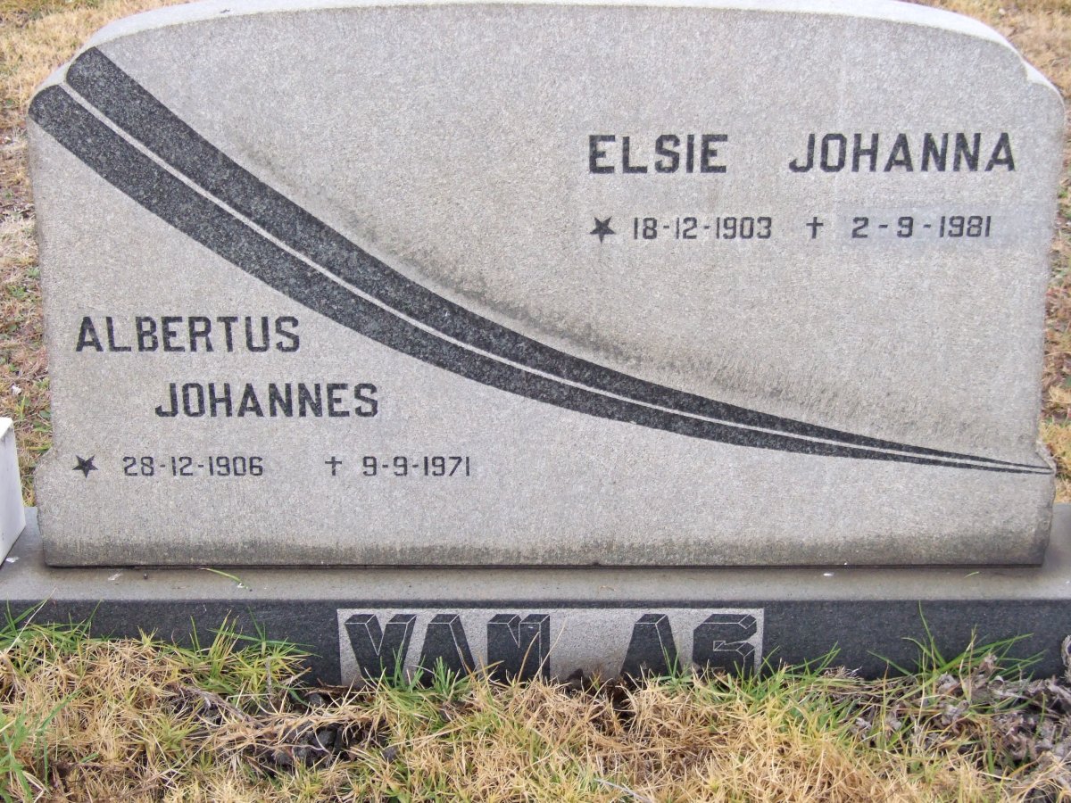 AS Albertus Johannes, van 1906-1971 &amp; Elsie Johanna 1903-1981