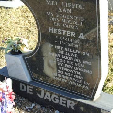 JAGER Hester A., de 1933-2004