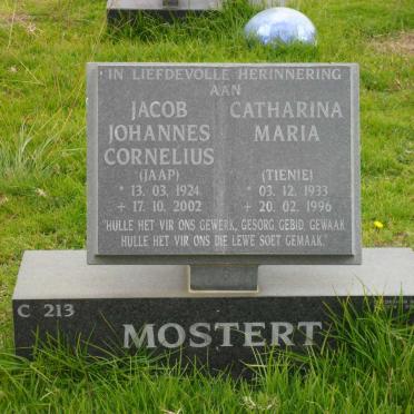 MOSTERT Jacob Johannes Cornelius 1924-2002 &amp; Catharina Maria 1933-1996