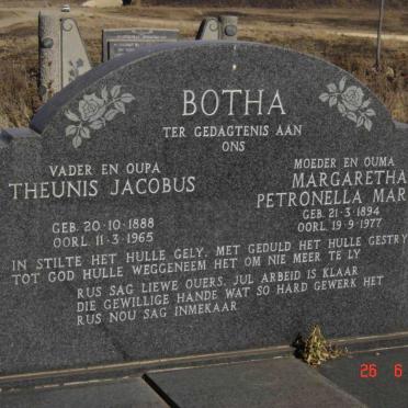 BOTHA Theunis Jacobus 1888-1965 &amp; Margaretha Petronella Maria 1894-1977