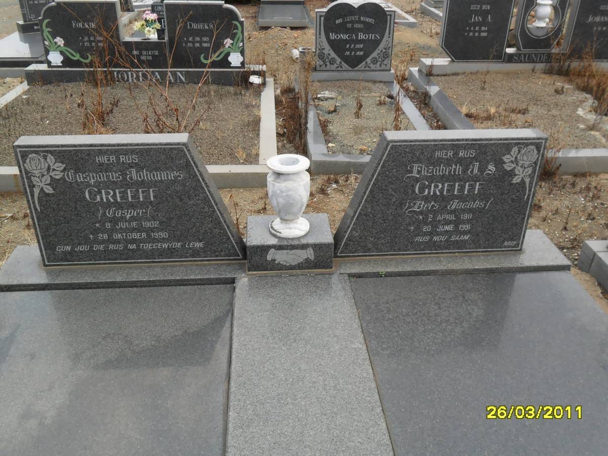 GREEFF Casparus Johannes 1902-1990 &amp; Elizabeth J.S. JACOBS 1911-1991