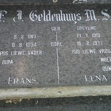 GELDENHUYS F.J. 1917-1994 &amp; M.S. GREYLING 1919-1977