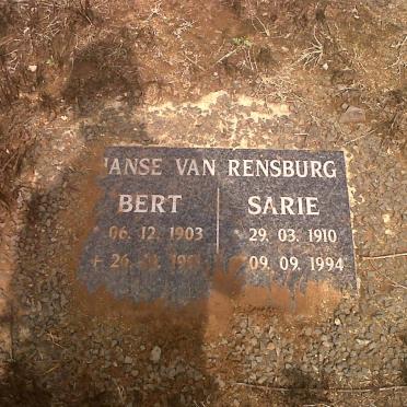 RENSBURG Bert, Janse van 1903-195? &amp; Sarie 1910-1994