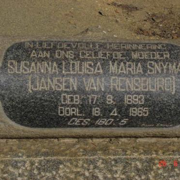 SNYMAN Susanna Louisa Maria nee JANSEN VAN RENSBURG 1893-1965