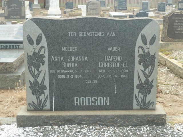 ROBSON Barend Christoffel 1909-1963 & Anna Johanna Sophia DE WINNAAR 1913-1954