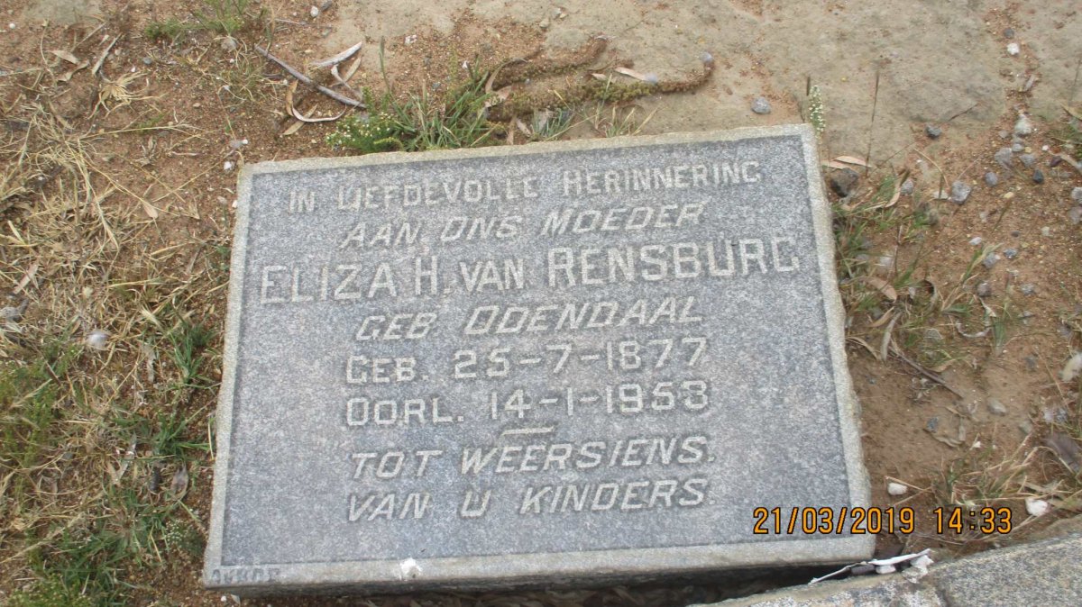 RENSBURG Eliza H., van nee ODENDAAL 1877-1953