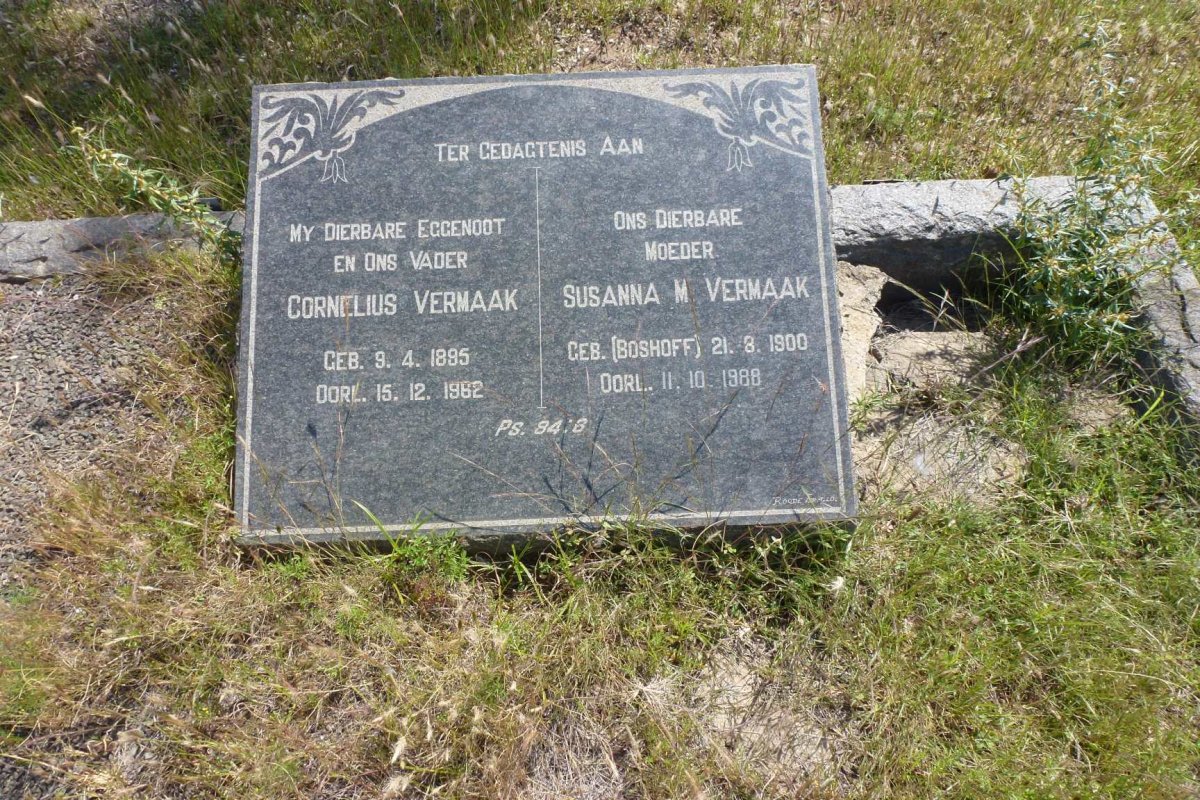 VERMAAK Cornelius 1895-1962 & Susanna M. BOSHOFF 1900-1988