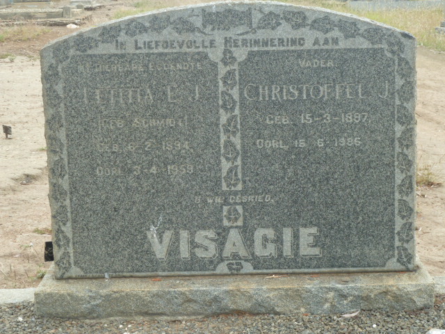 VISAGIE Christoffel J. 1897-1986 & Letitia E.J. SCHMIDT 1894-1959