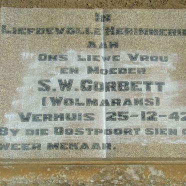 CORBETT S.W. nee WOLMARANS  -1942