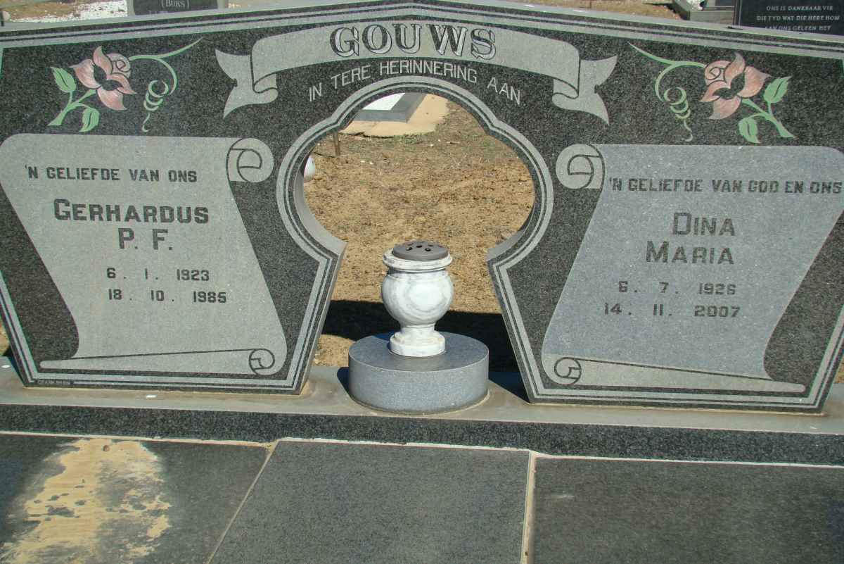 GOUWS Gerhardus P.F. 1923-1985 &amp; Dina Maria 1926-2007