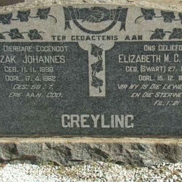 GREYLING Izak Johannes 1888-1962 &amp; Elizabeth M.G. SWART 1898-1963