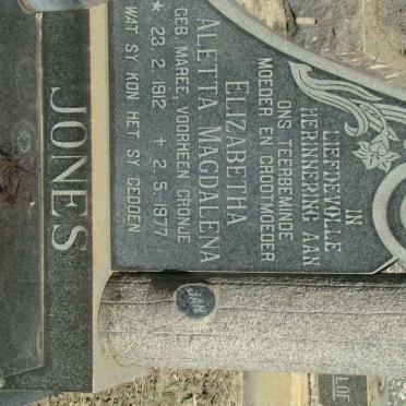 JONES Elizabeth Aletta Magdalena voorheen CRONJE nee MAREE 1912-1977