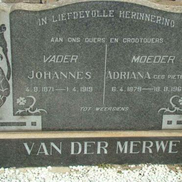 MERWE Johannes, van der 1871-1919 &amp; Adriana PIETERSE 1879-1963