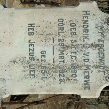 MERWE Hendrik G., v.d. 1880-1923