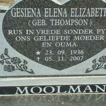 MOOLMAN Gesiena Elena Elizabeth nee THOMPSON 1936-2007