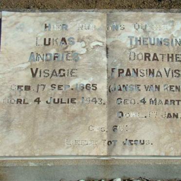 VISAGIE Lukas Andries 1865-1943 &amp; Theusina Dorathea Fransina JANSE VAN RENSBURG 1866-1946