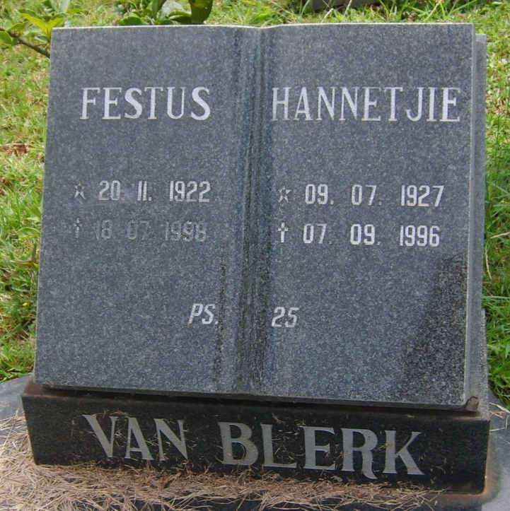 BLERK Festus, van 1922-1998 &amp; Hannetjie 1927-1996