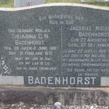 BADENHORST Jacobus Nicolaas 1875-1947 &amp; Theunsina C.N. DE JAGER 1881-1970