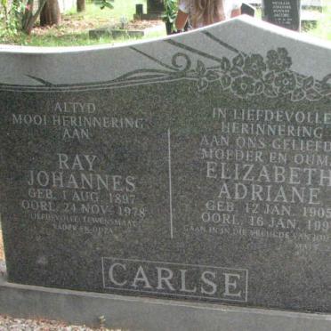 CARLSE Ray Johannes 1897-1978 &amp; Elizabeth Adriane 1905-1997