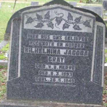 GRAY Wilhelmina Jacoba nee V.D. MERWE 1893-1949