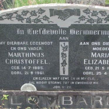 LOMBARD Marthinus Christoffel 1885-1961 &amp; Maria Elizabeth 1896-1976