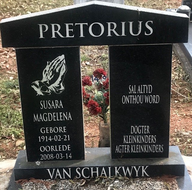 PRETORIUS Susara Magdelena  nee VAN SCHALKWYK 1914-2008