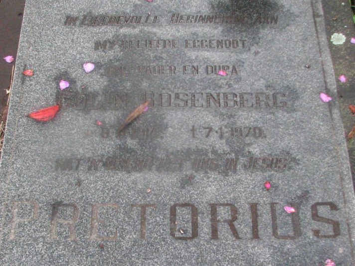PRETORIUS Colin Bosenberg, died 1970